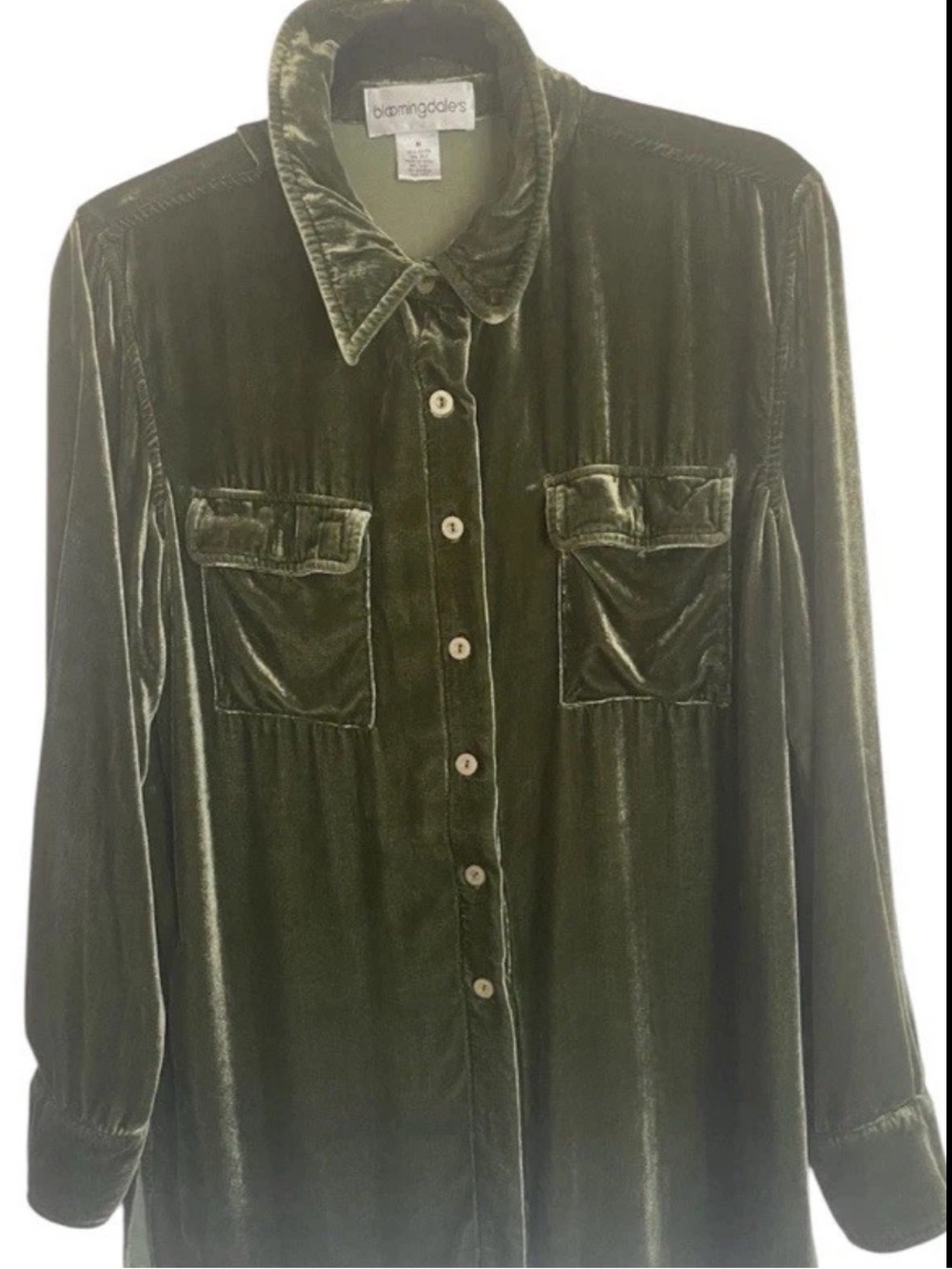 Bloomingdale's Olive Velvet Button-Front Shirt Silk Blend